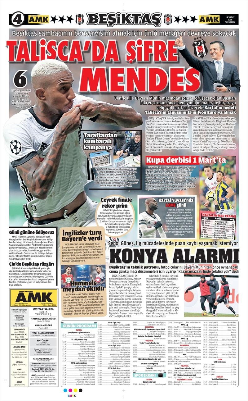 14 Şubat 2018 | Gazetelerin Beşiktaş Manşetleri - Görsel 2