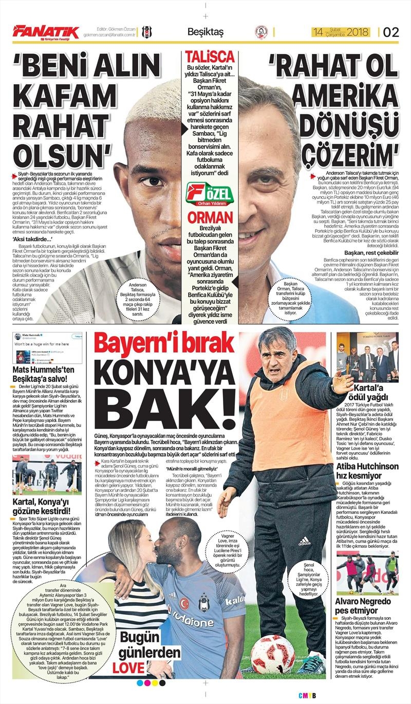 14 Şubat 2018 | Gazetelerin Beşiktaş Manşetleri - Görsel 3