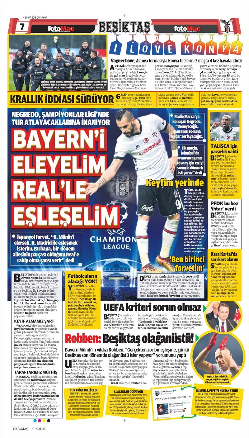 14 Şubat 2018 | Gazetelerin Beşiktaş Manşetleri - Görsel 5