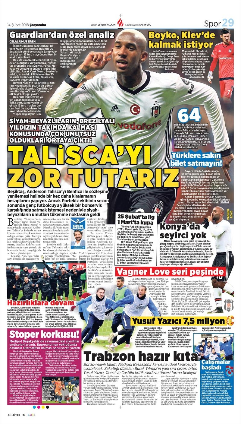 14 Şubat 2018 | Gazetelerin Beşiktaş Manşetleri - Görsel 6