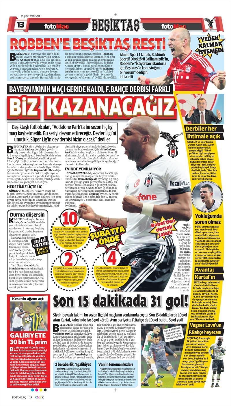 25 Şubat 2018 | Gazetelerin Beşiktaş Manşetleri - Görsel 8