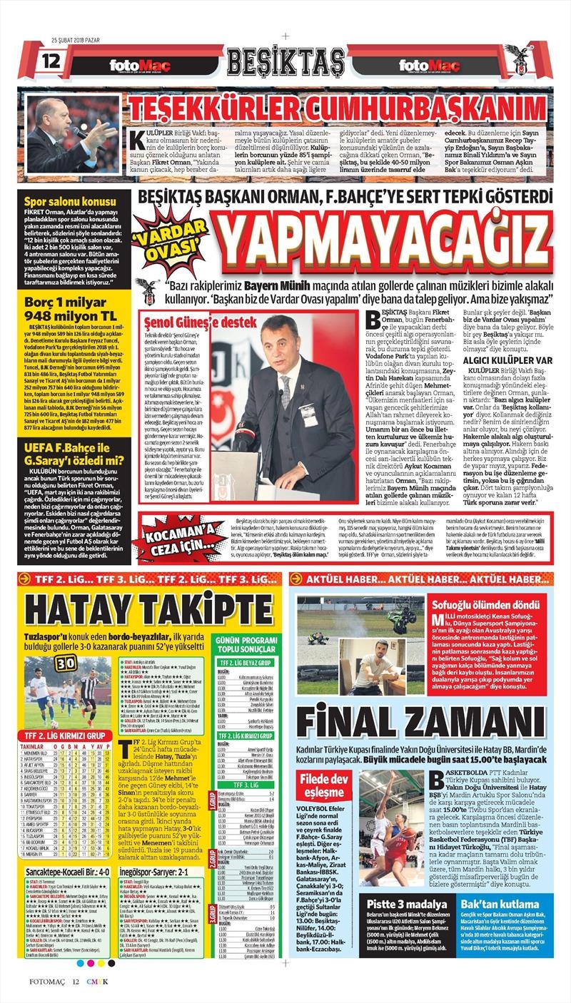 25 Şubat 2018 | Gazetelerin Beşiktaş Manşetleri - Görsel 9