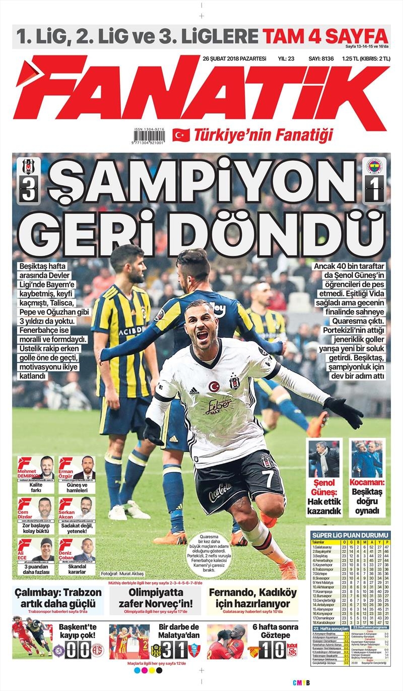 26 Şubat 2018 | Gazetelerin Beşiktaş Manşetleri - Görsel 1