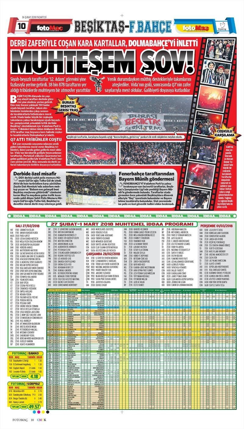 26 Şubat 2018 | Gazetelerin Beşiktaş Manşetleri - Görsel 22