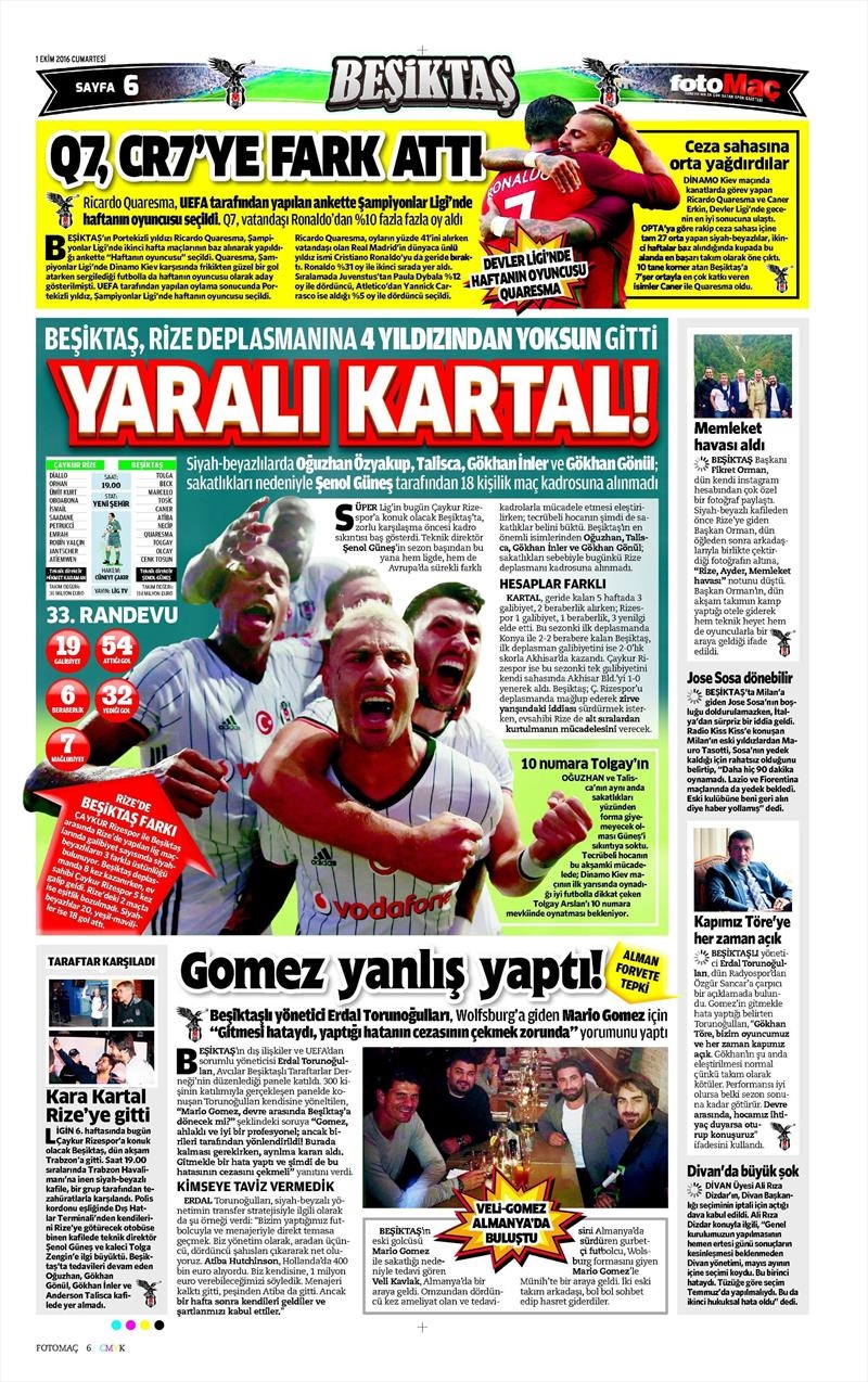 1 Ekim 2016 | Beşiktaş sayfaları - Görsel 8