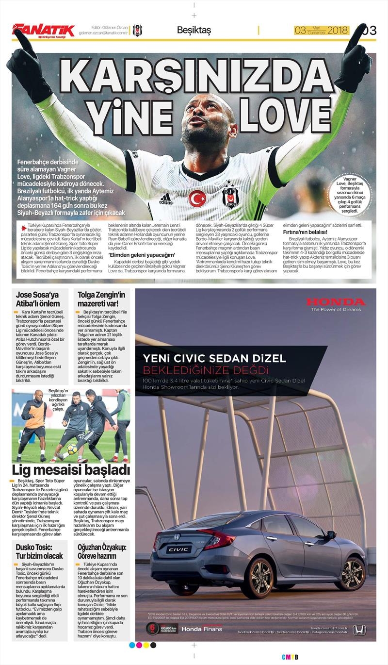 03 Mart 2018 | Gazetelerin Beşiktaş Manşetleri - Görsel 1