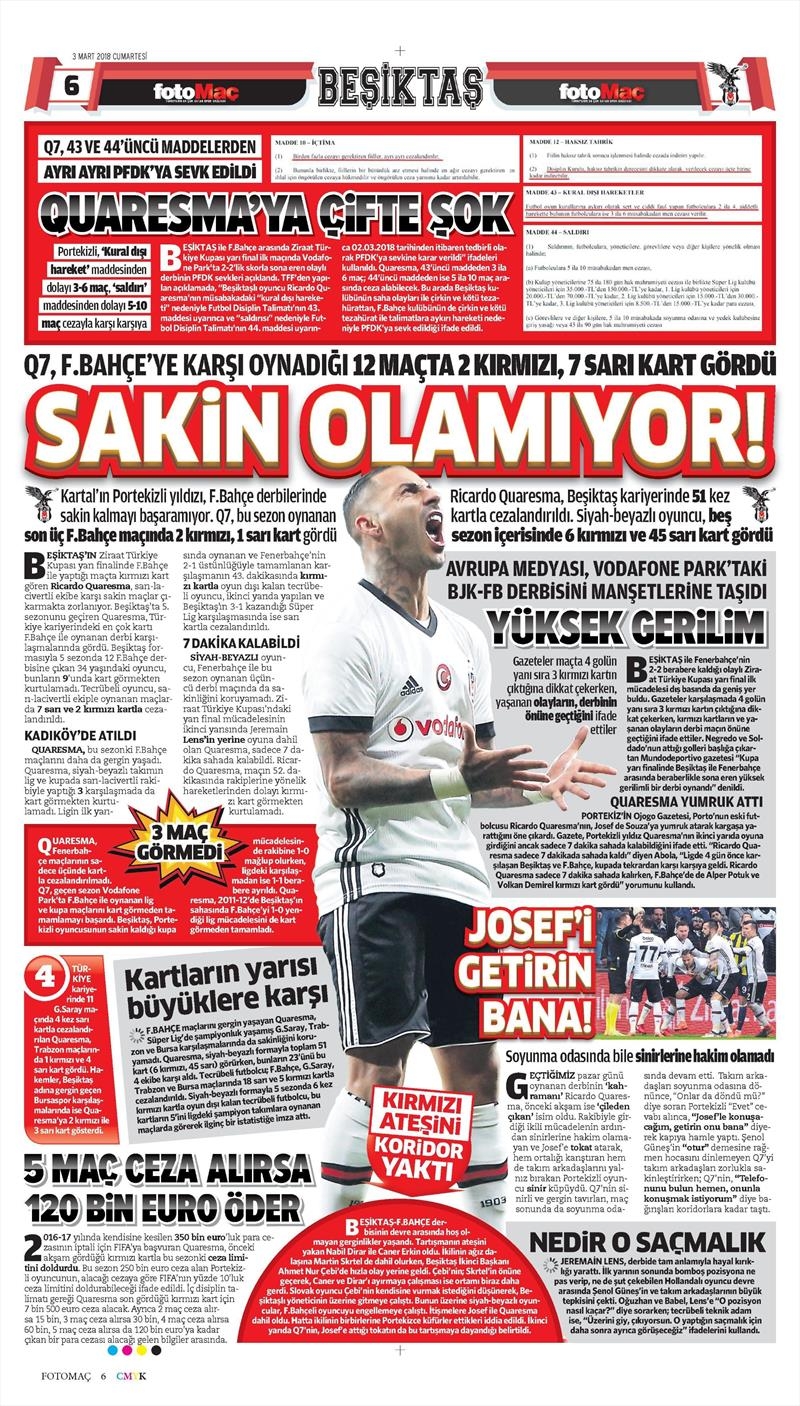 03 Mart 2018 | Gazetelerin Beşiktaş Manşetleri - Görsel 5