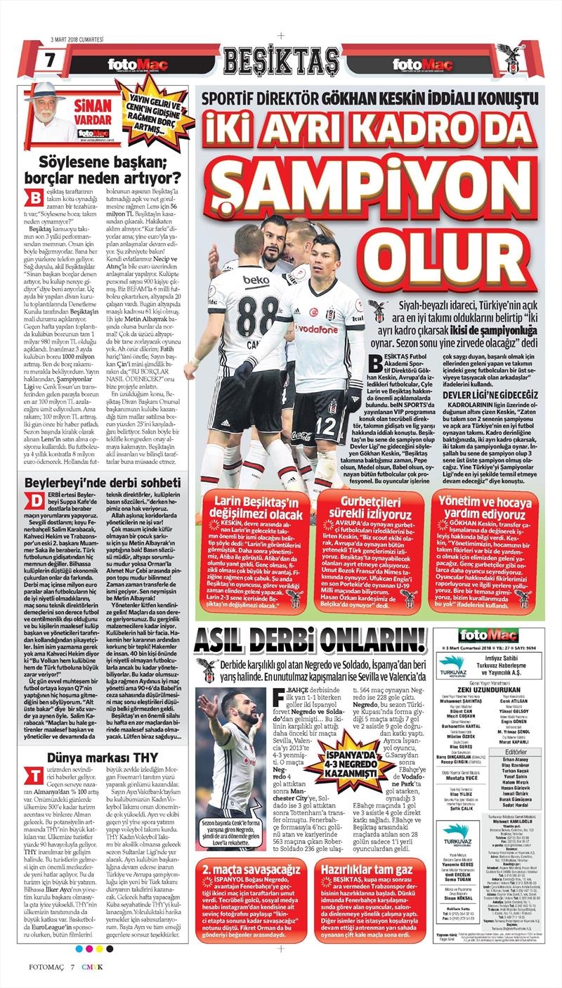 03 Mart 2018 | Gazetelerin Beşiktaş Manşetleri - Görsel 6
