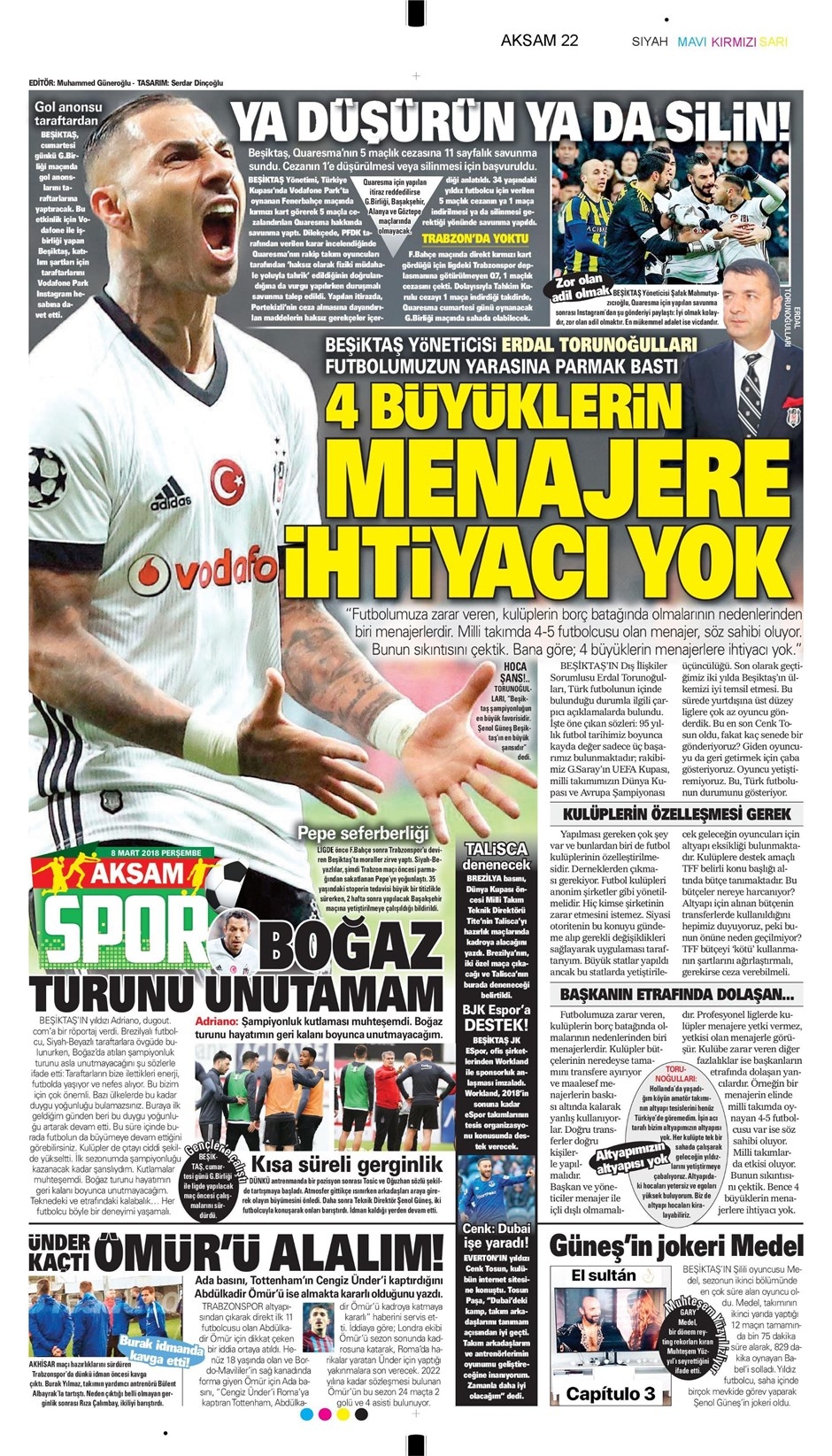 08 Mart 2018 | Gazetelerin Beşiktaş Manşetleri - Görsel 1