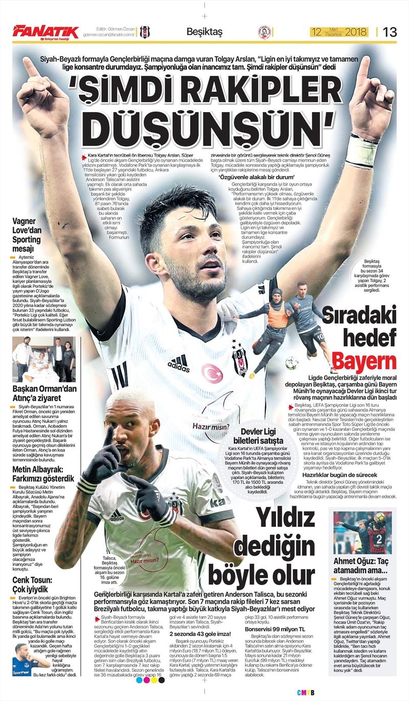 12 Mart 2018 | Gazetelerin Beşiktaş Manşetleri - Görsel 1