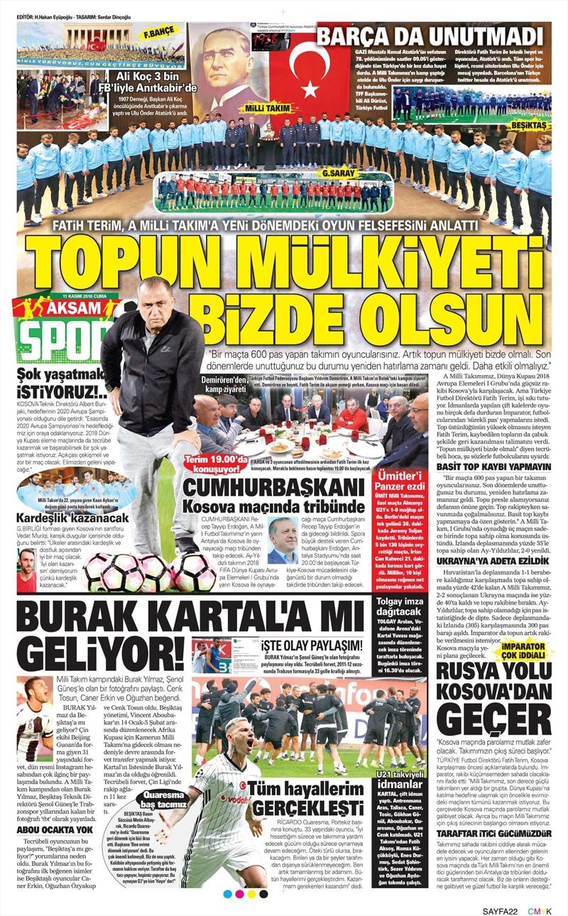 11 Kasım 2016 | Gazetelerin Beşiktaş sayfaları - Görsel 11