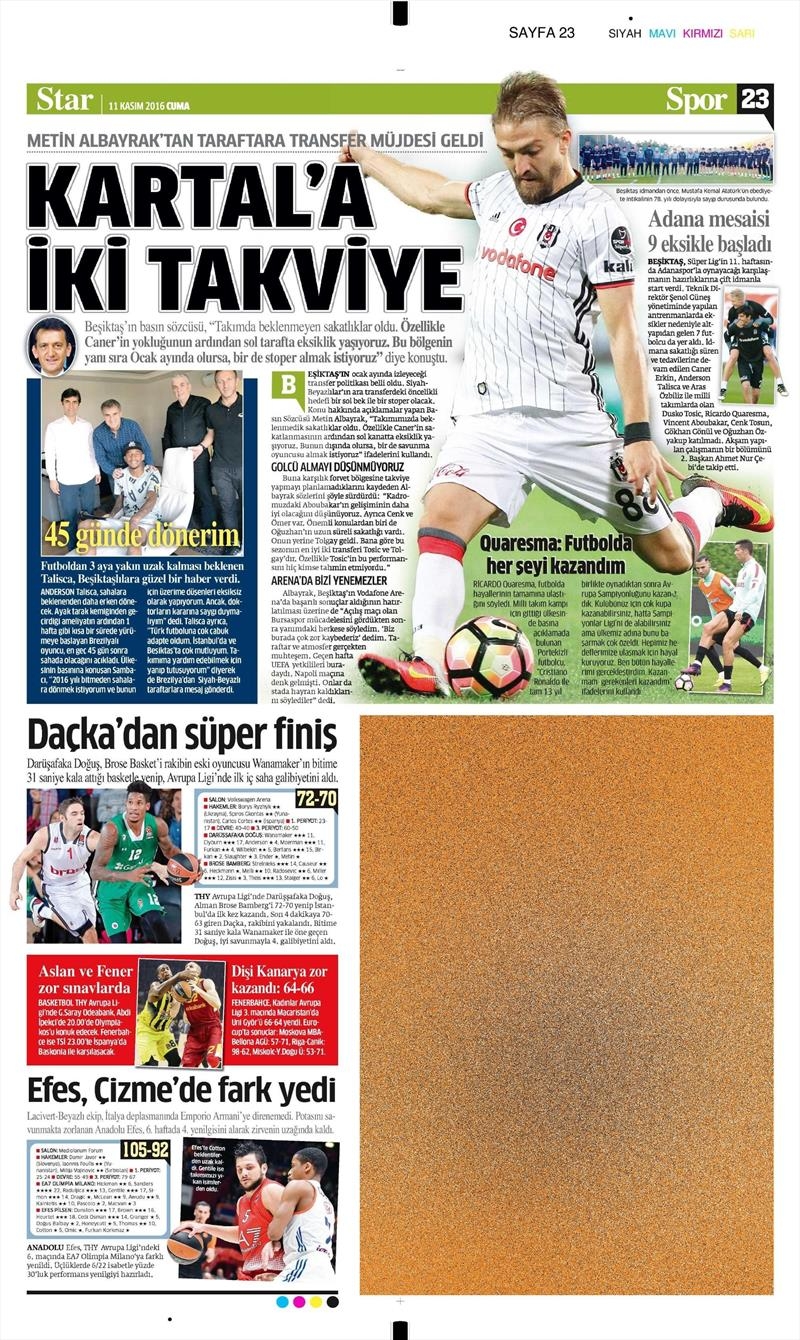 11 Kasım 2016 | Gazetelerin Beşiktaş sayfaları - Görsel 4