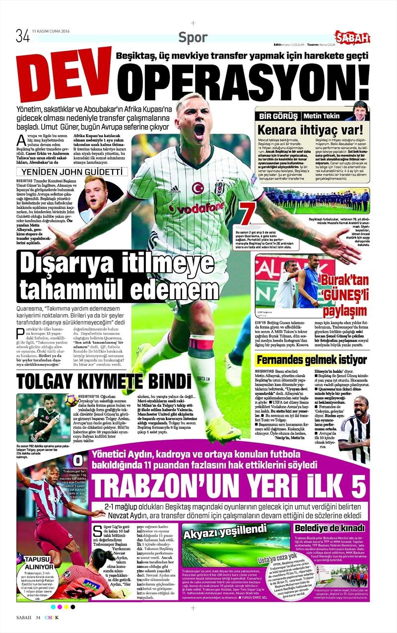 11 Kasım 2016 | Gazetelerin Beşiktaş sayfaları - Görsel 5