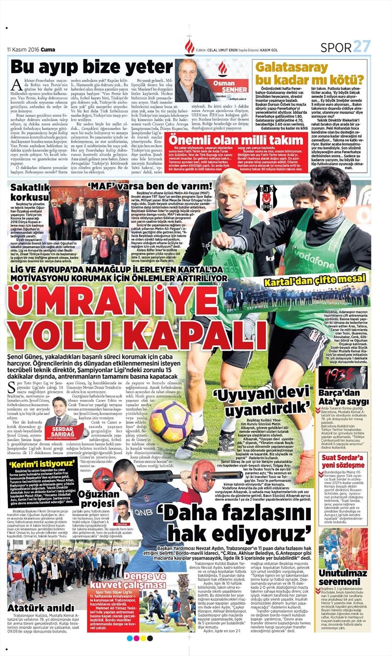 11 Kasım 2016 | Gazetelerin Beşiktaş sayfaları - Görsel 7