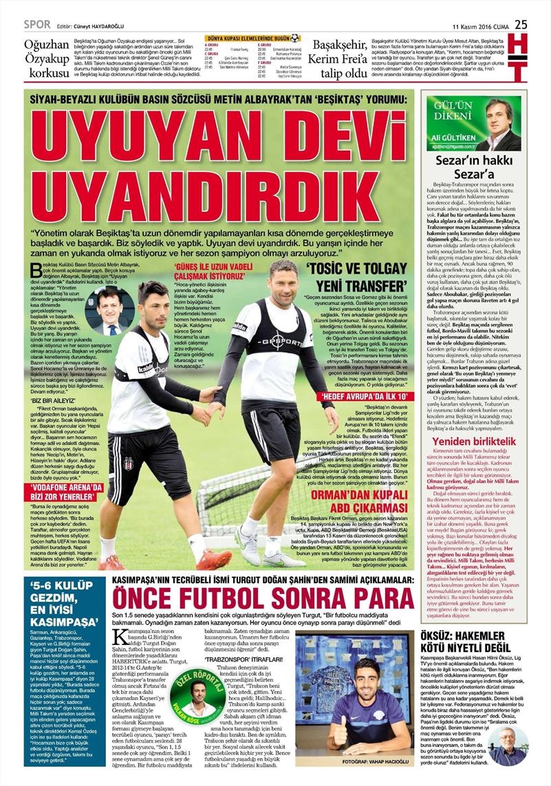 11 Kasım 2016 | Gazetelerin Beşiktaş sayfaları - Görsel 9