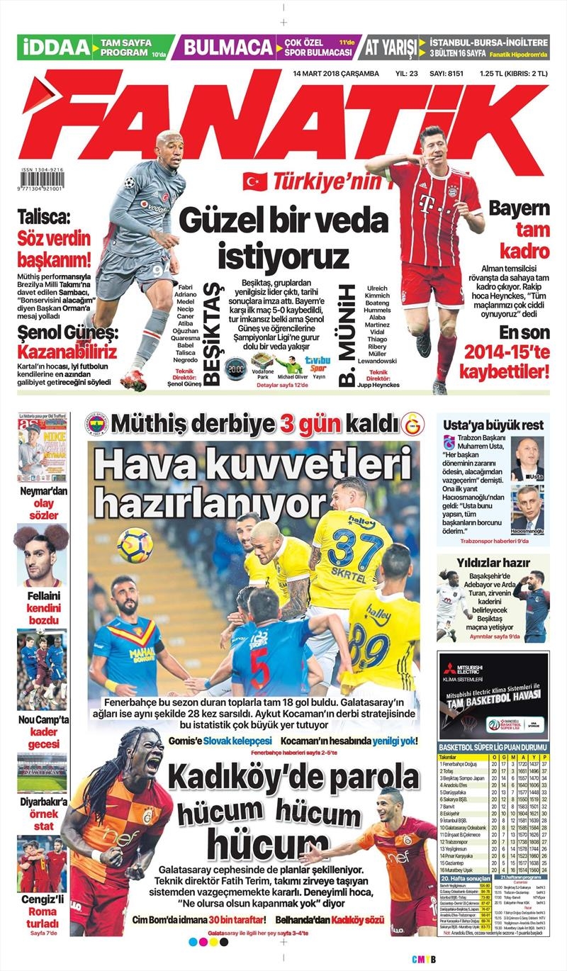 14 Mart 2018 | Gazetelerin Beşiktaş Manşetleri - Görsel 1