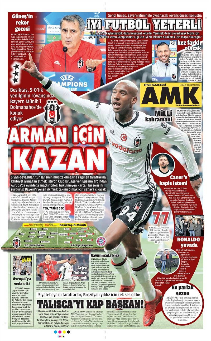 14 Mart 2018 | Gazetelerin Beşiktaş Manşetleri - Görsel 4