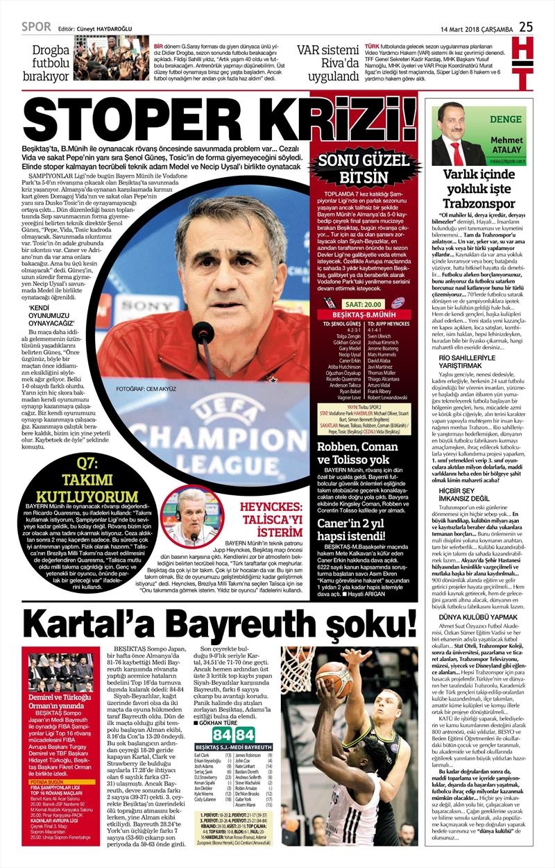 14 Mart 2018 | Gazetelerin Beşiktaş Manşetleri - Görsel 5
