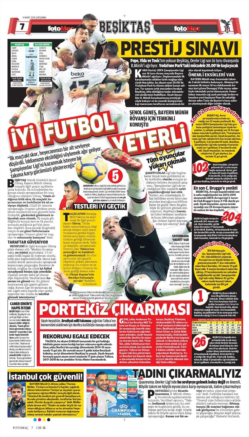 14 Mart 2018 | Gazetelerin Beşiktaş Manşetleri - Görsel 8
