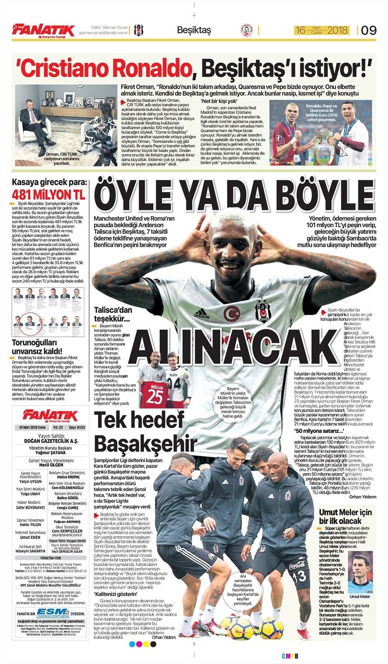 16 Mart 2018 | Gazetelerin Beşiktaş Manşetleri - Görsel 12