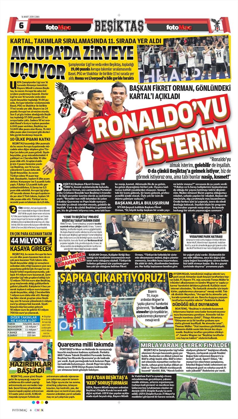 16 Mart 2018 | Gazetelerin Beşiktaş Manşetleri - Görsel 13
