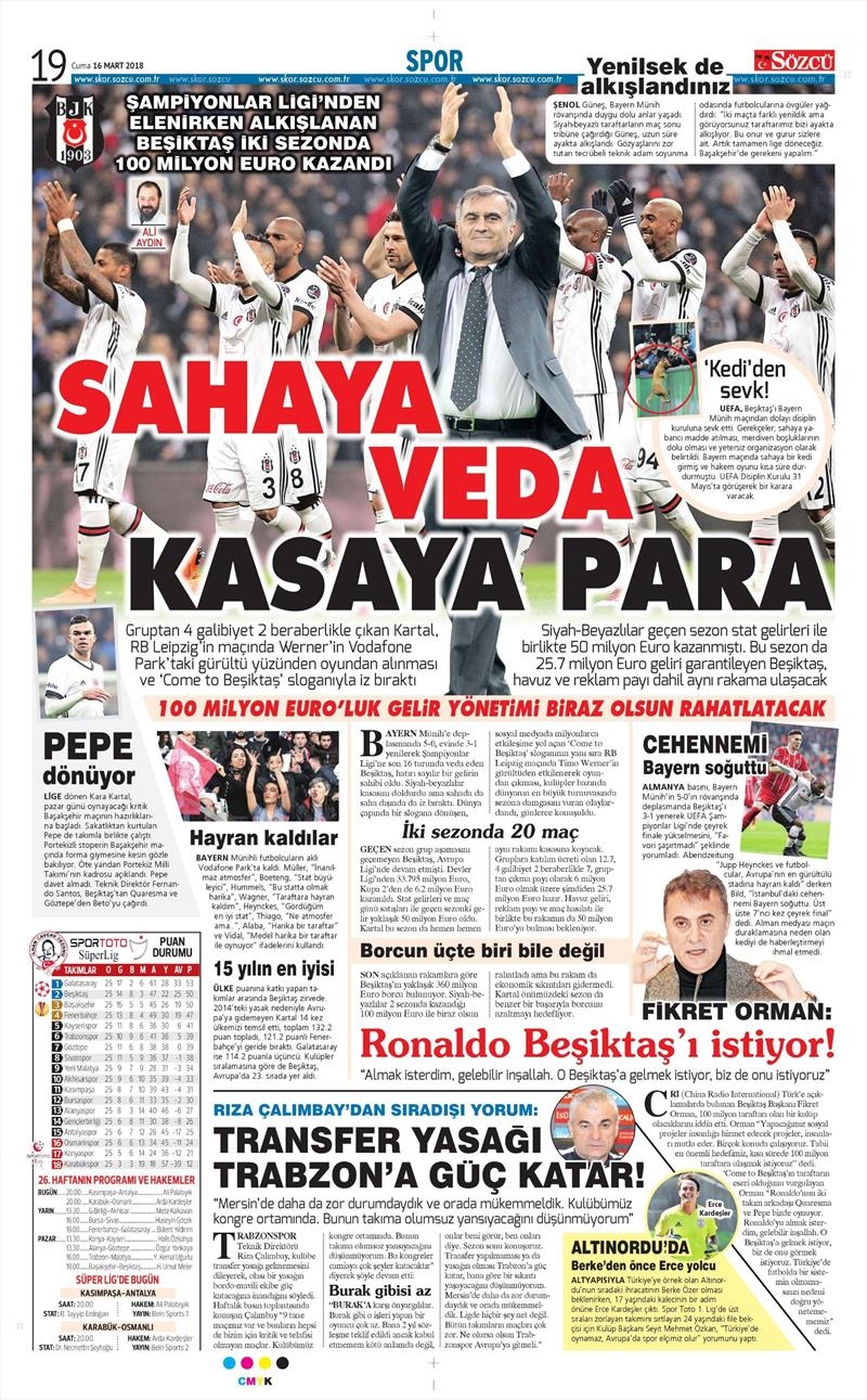 16 Mart 2018 | Gazetelerin Beşiktaş Manşetleri - Görsel 3
