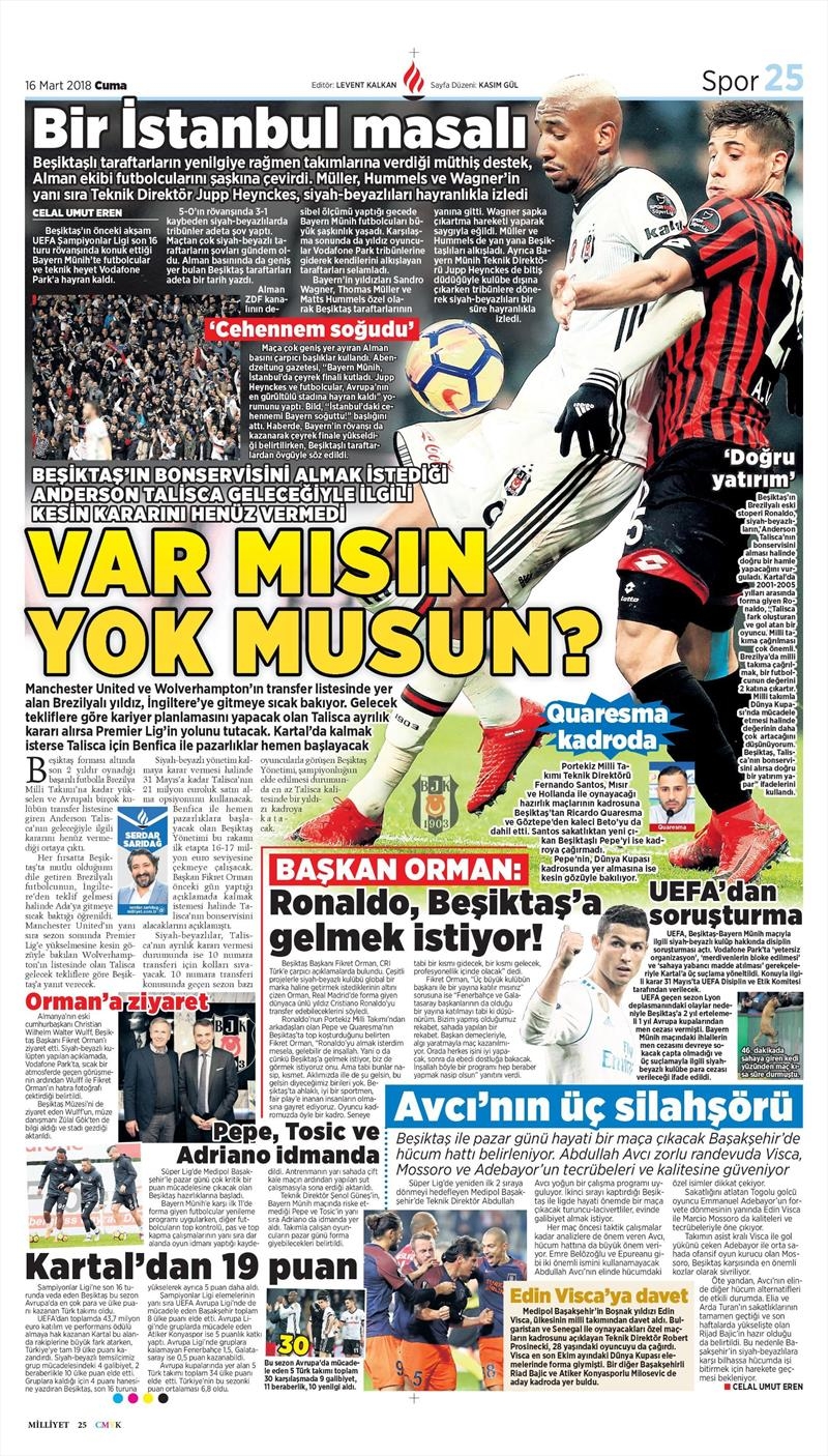 16 Mart 2018 | Gazetelerin Beşiktaş Manşetleri - Görsel 4