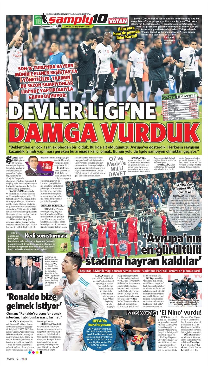 16 Mart 2018 | Gazetelerin Beşiktaş Manşetleri - Görsel 5