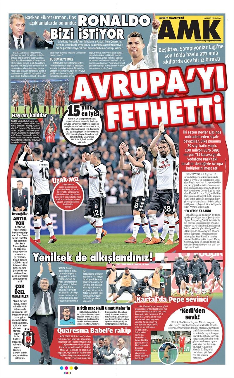 16 Mart 2018 | Gazetelerin Beşiktaş Manşetleri - Görsel 8