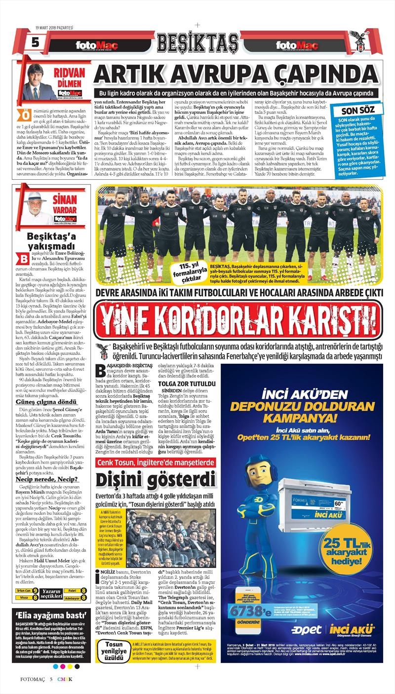 19 Mart 2018 | Gazetelerin Beşiktaş Manşetleri - Görsel 12