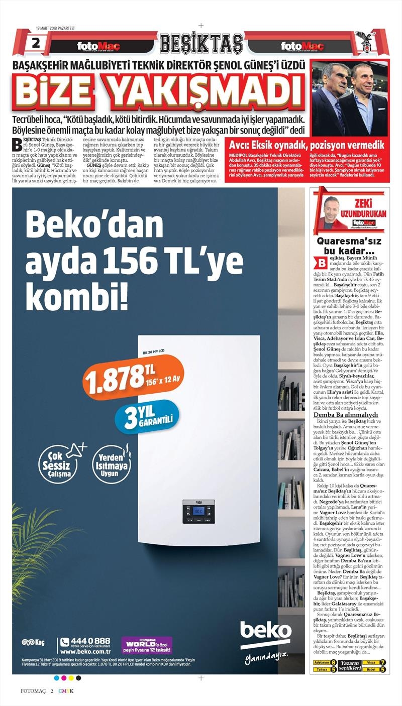 19 Mart 2018 | Gazetelerin Beşiktaş Manşetleri - Görsel 2
