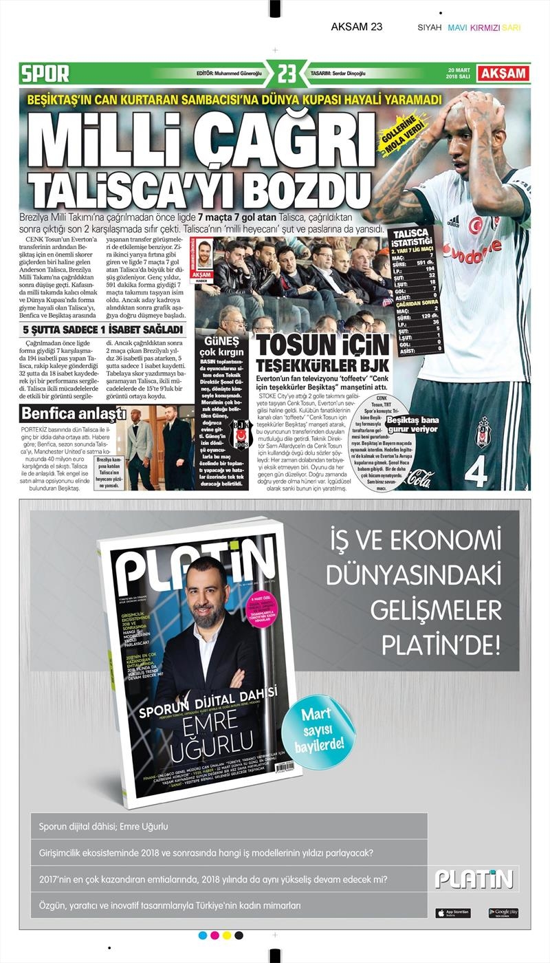 20 Mart 2018 | Gazetelerin Beşiktaş Manşetleri - Görsel 1