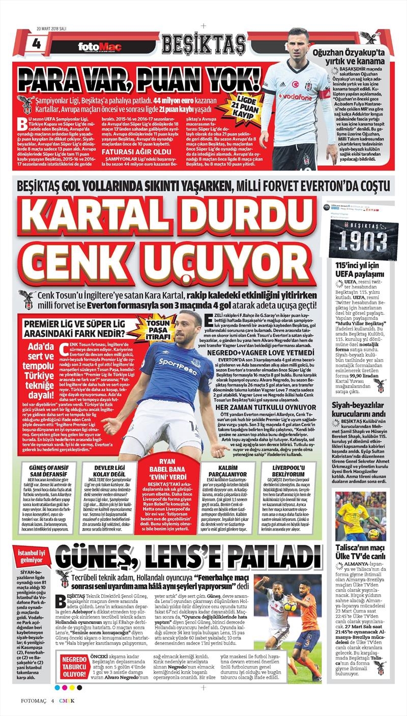 20 Mart 2018 | Gazetelerin Beşiktaş Manşetleri - Görsel 8