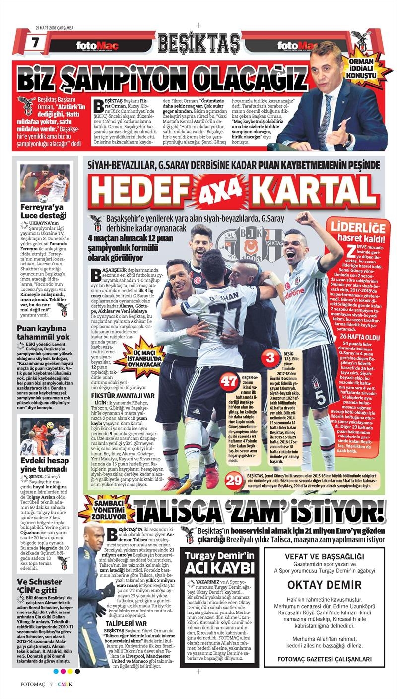 21 Mart 2018 | Gazetelerin Beşiktaş Manşetleri - Görsel 5