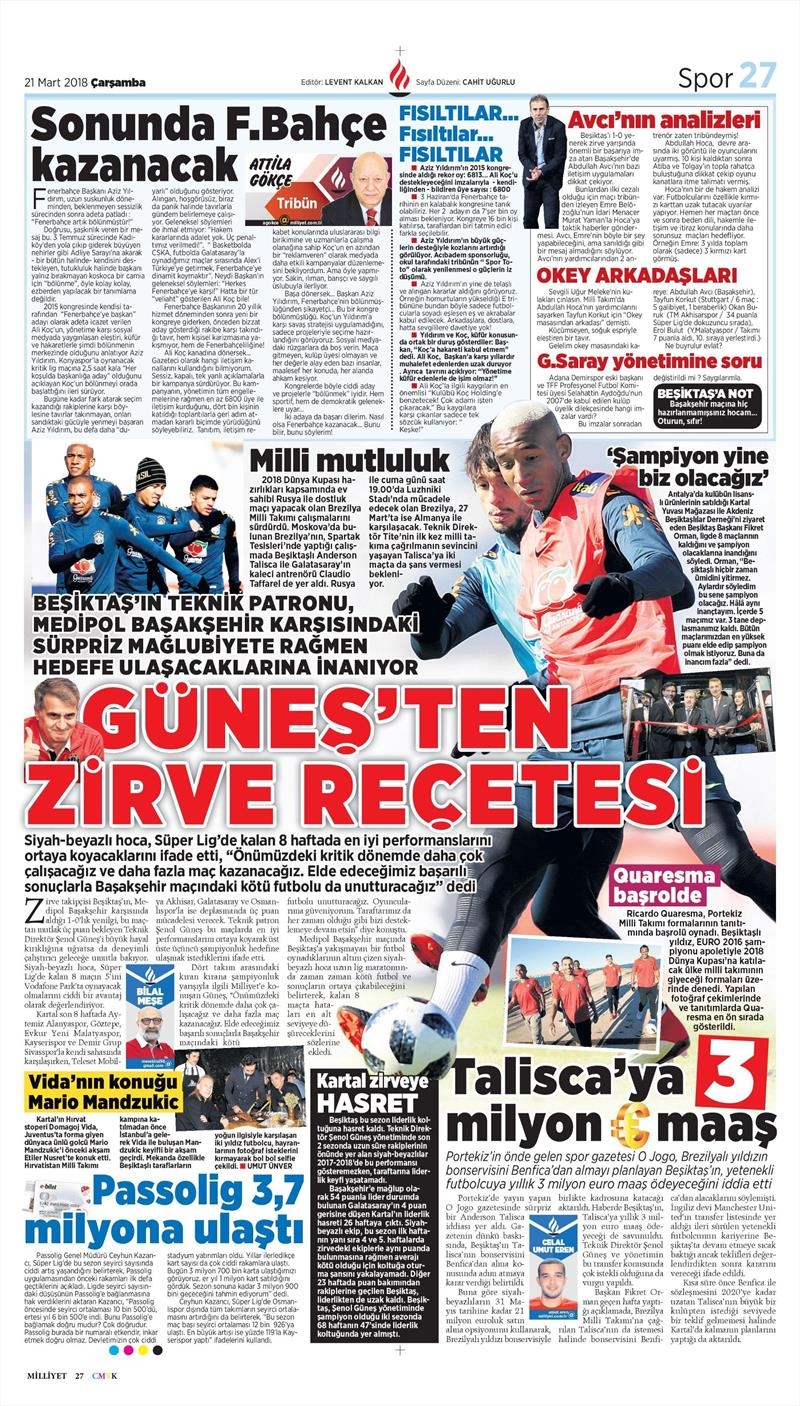 21 Mart 2018 | Gazetelerin Beşiktaş Manşetleri - Görsel 6