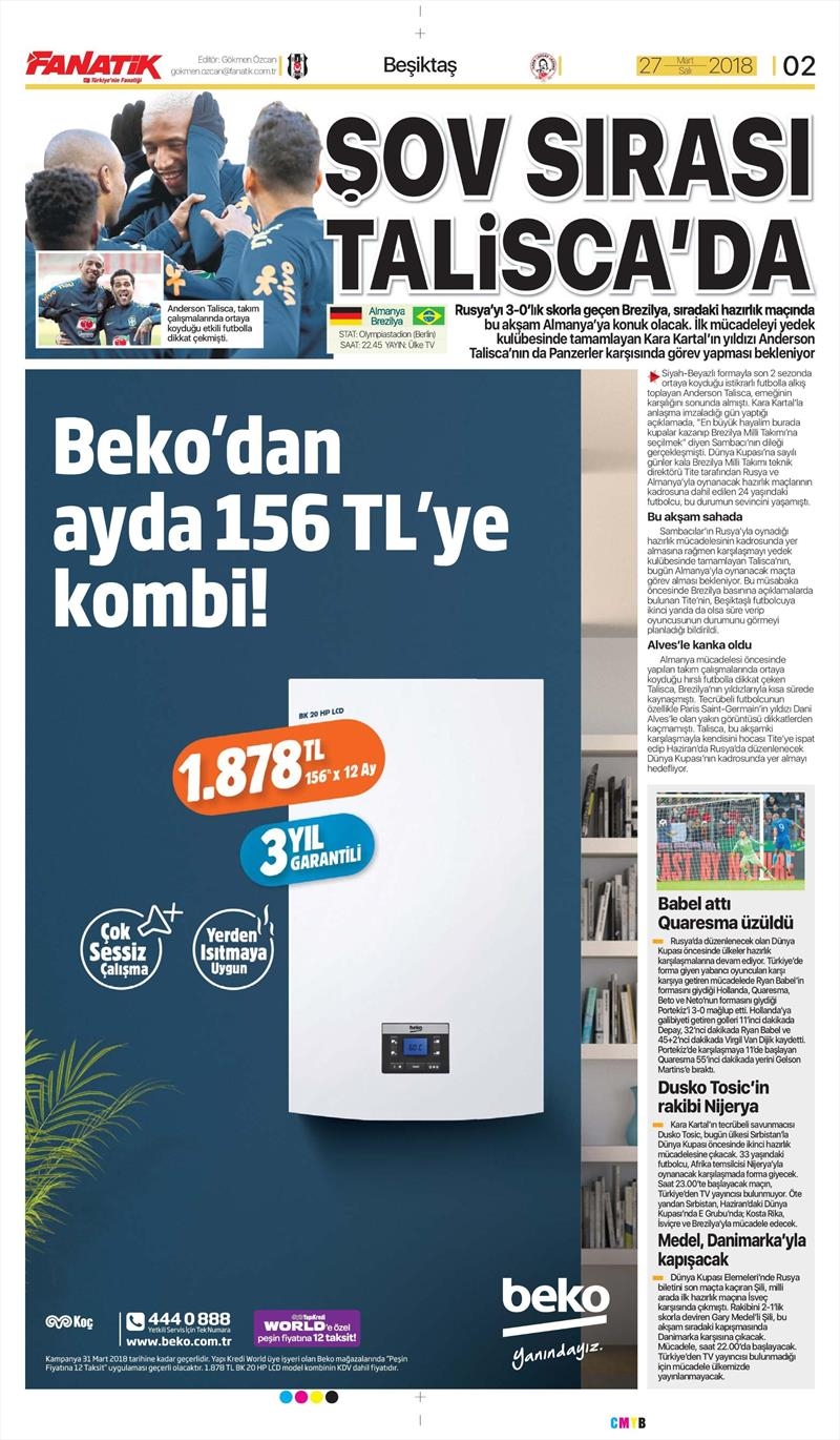 27 Mart 2018 | Gazetelerin Beşiktaş Manşetleri - Görsel 1