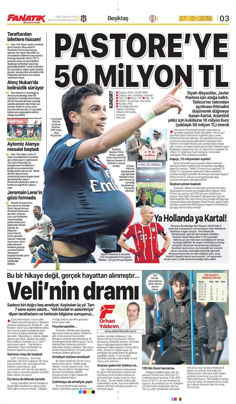 27 Mart 2018 | Gazetelerin Beşiktaş Manşetleri - Görsel 3