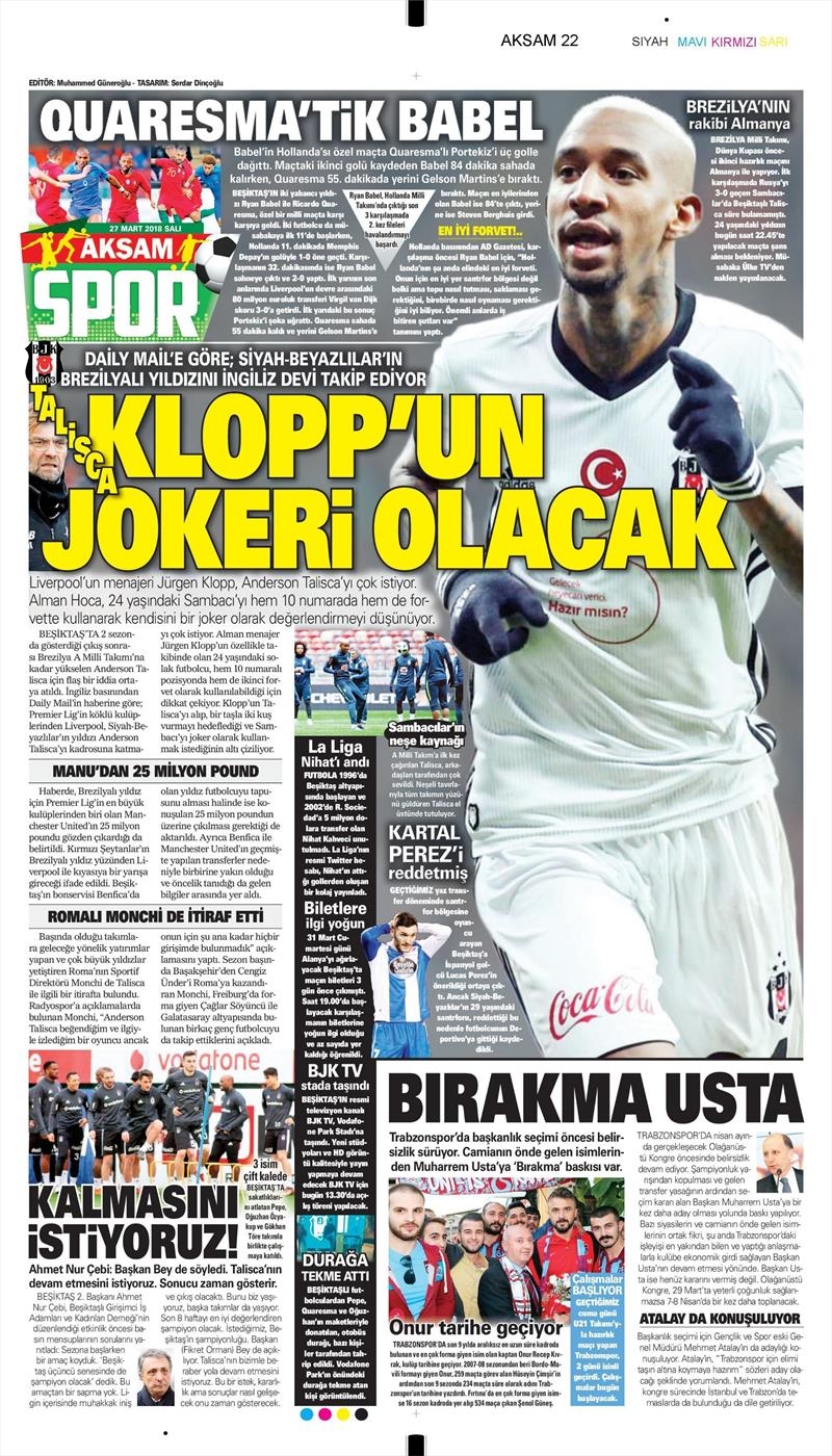 27 Mart 2018 | Gazetelerin Beşiktaş Manşetleri - Görsel 4
