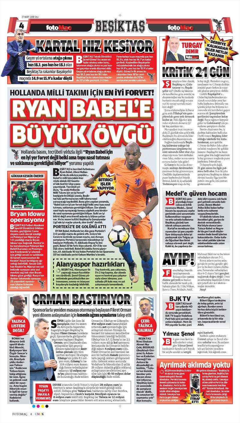 27 Mart 2018 | Gazetelerin Beşiktaş Manşetleri - Görsel 6