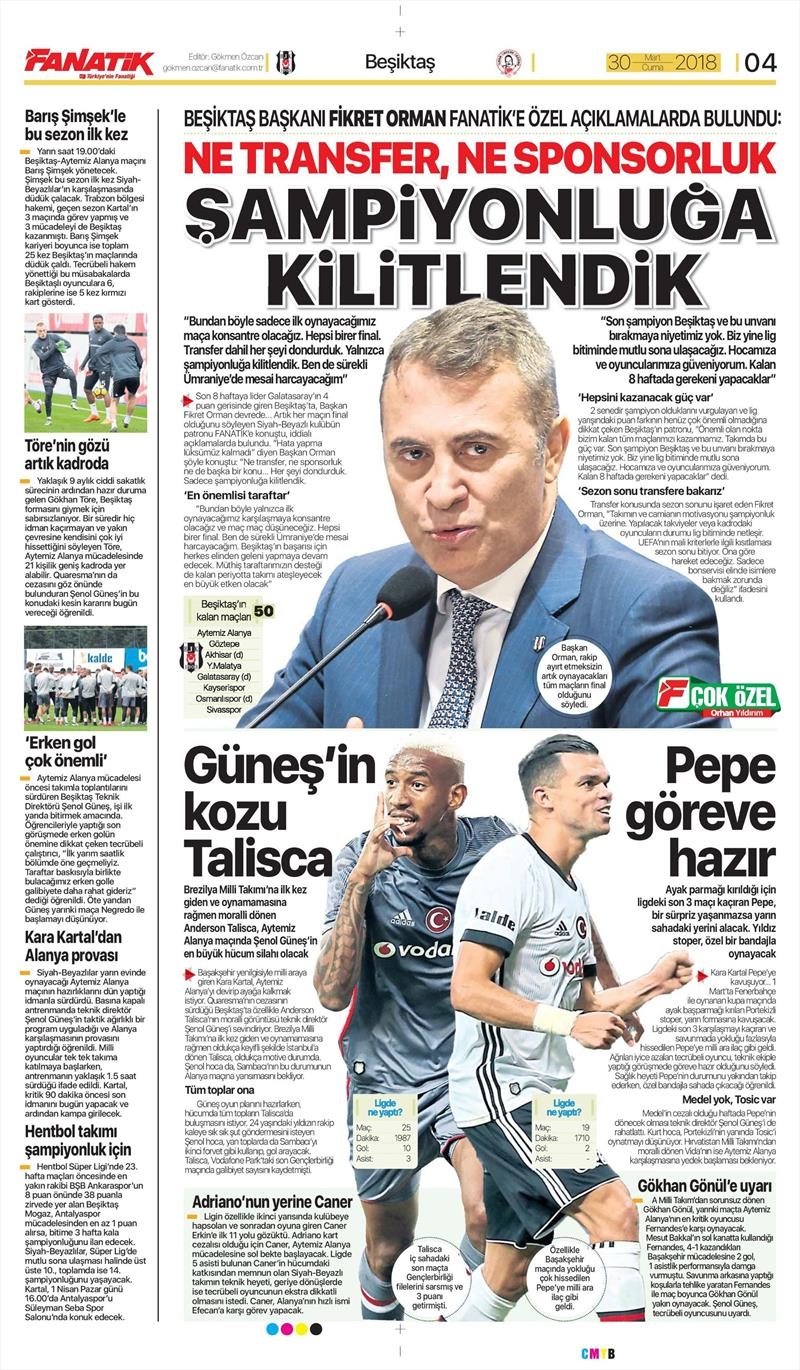 30 Mart 2018 | Gazetelerin Beşiktaş Manşetleri - Görsel 3