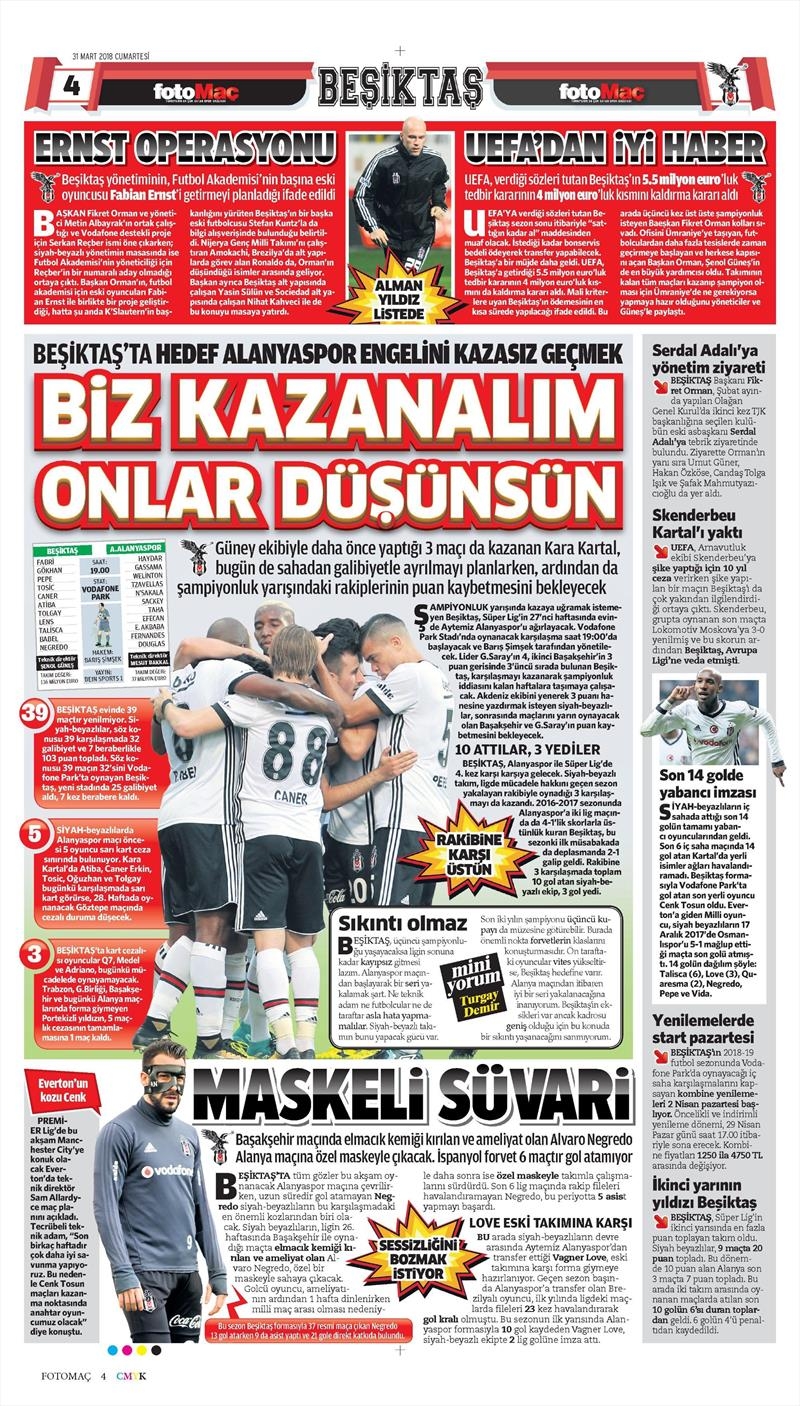 31 Mart 2018 | Gazetelerin Beşiktaş Manşetleri - Görsel 6