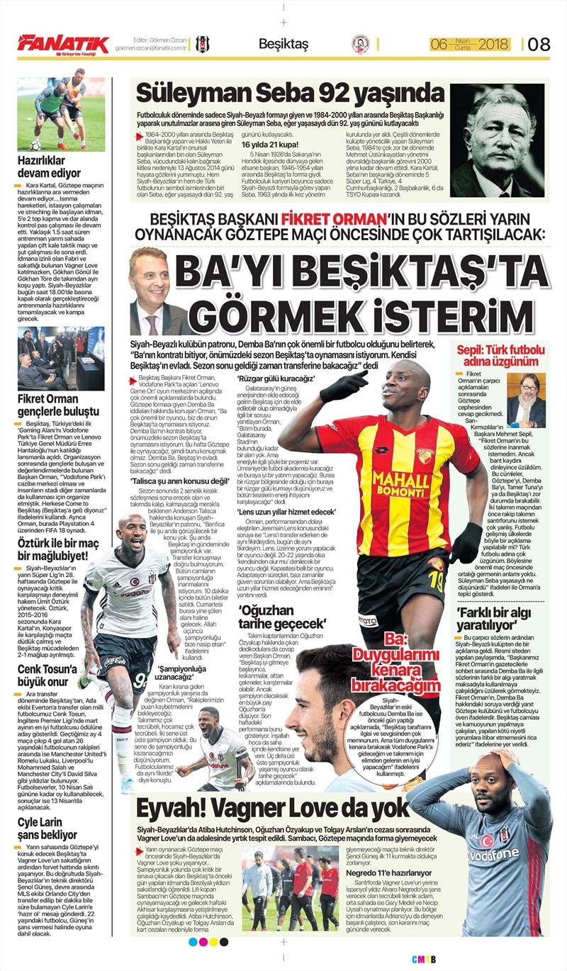 6 Nisan 2018 | Gazetelerin Beşiktaş Manşetleri - Görsel 1