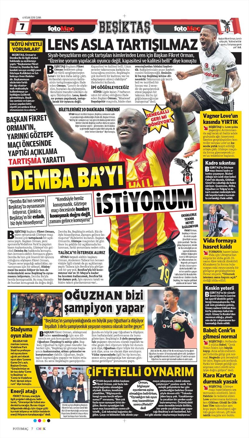 6 Nisan 2018 | Gazetelerin Beşiktaş Manşetleri - Görsel 5