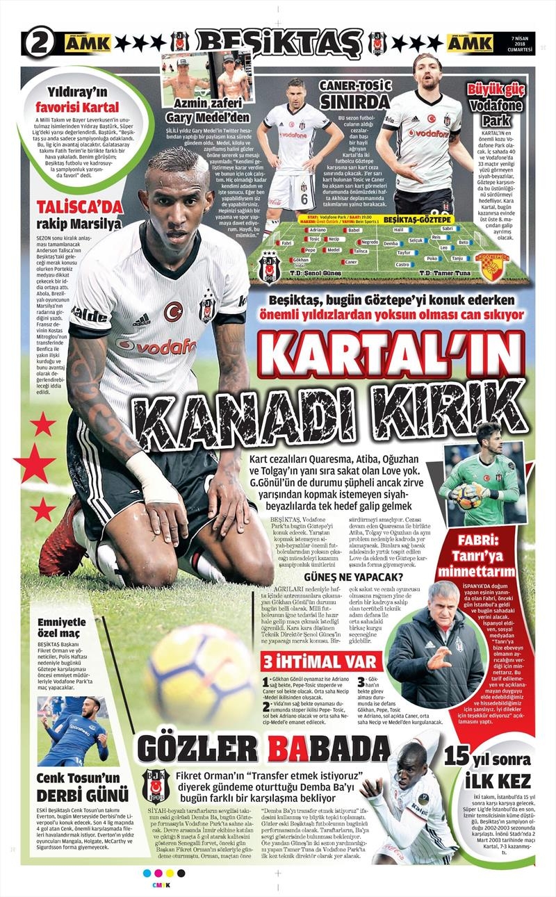 7 Nisan 2018 | Gazetelerin Beşiktaş Manşetleri - Görsel 1