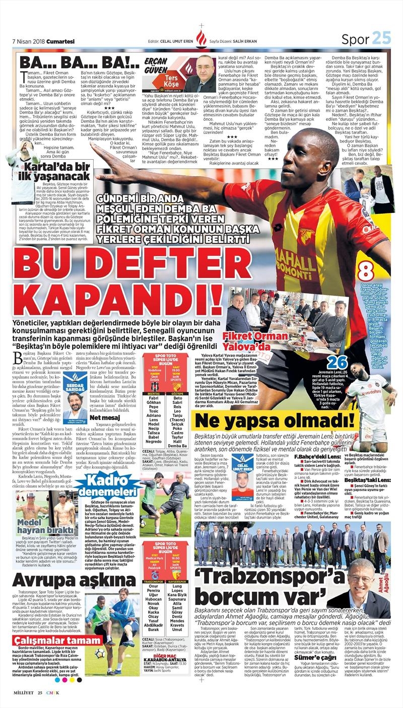 7 Nisan 2018 | Gazetelerin Beşiktaş Manşetleri - Görsel 11