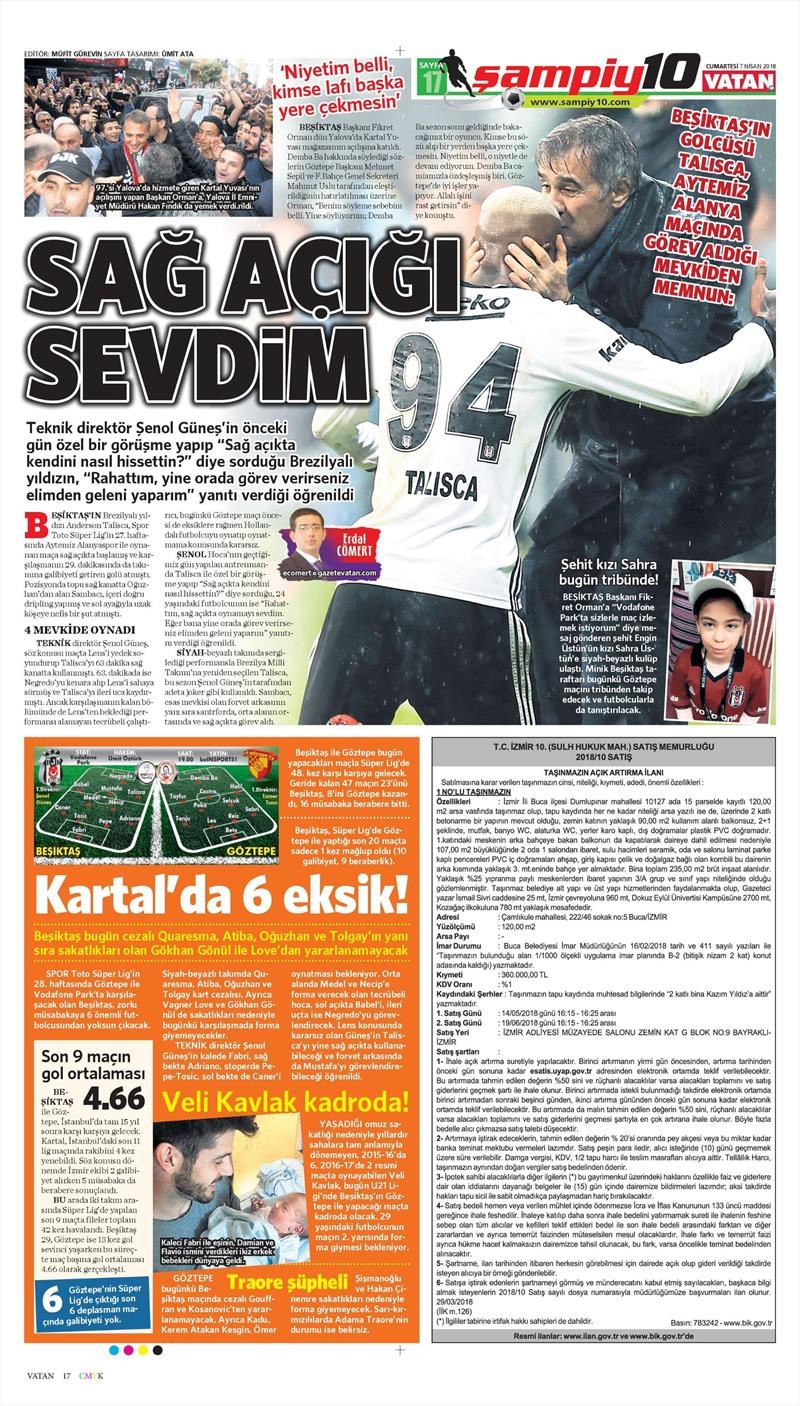7 Nisan 2018 | Gazetelerin Beşiktaş Manşetleri - Görsel 9