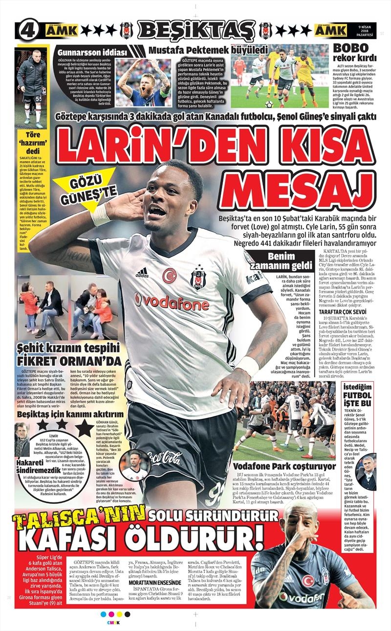 9 Nisan 2018 | Gazetelerin Beşiktaş Manşetleri - Görsel 3