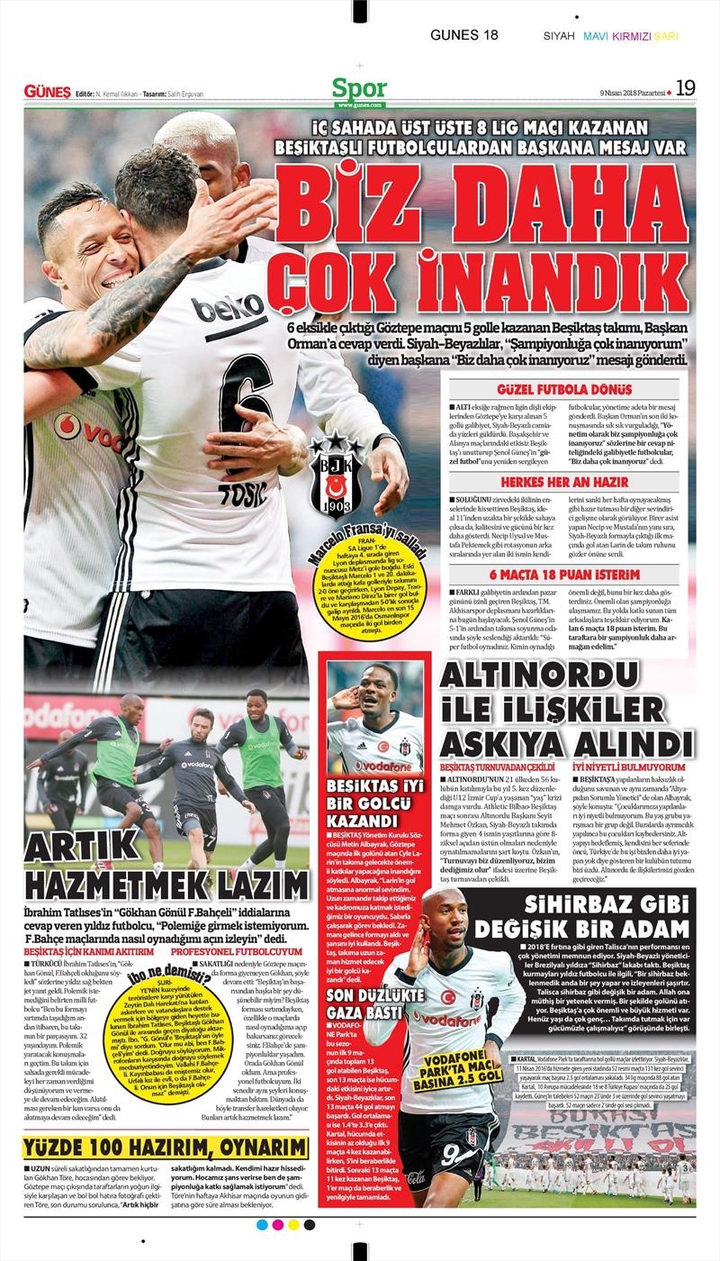 9 Nisan 2018 | Gazetelerin Beşiktaş Manşetleri - Görsel 4