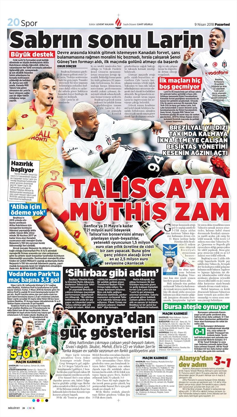 9 Nisan 2018 | Gazetelerin Beşiktaş Manşetleri - Görsel 6