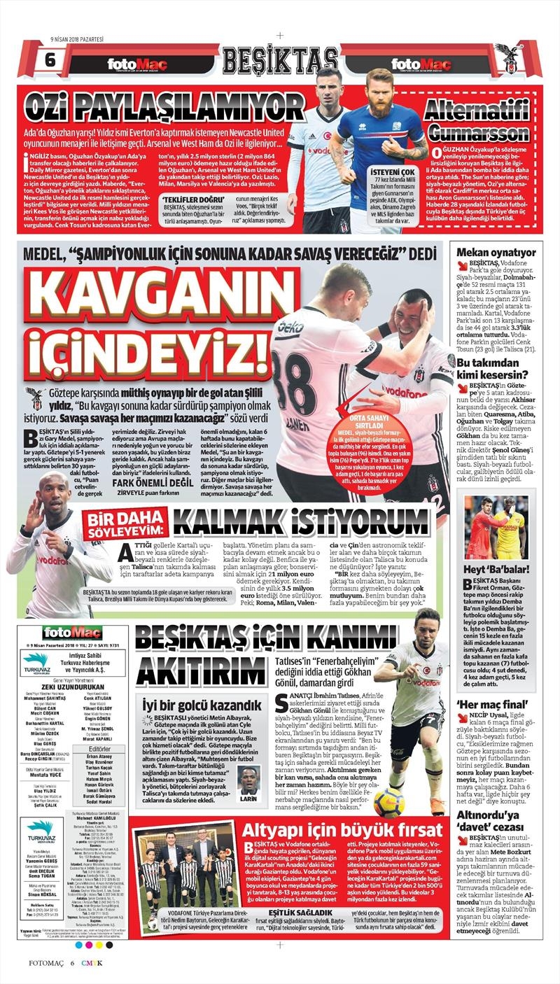 9 Nisan 2018 | Gazetelerin Beşiktaş Manşetleri - Görsel 8